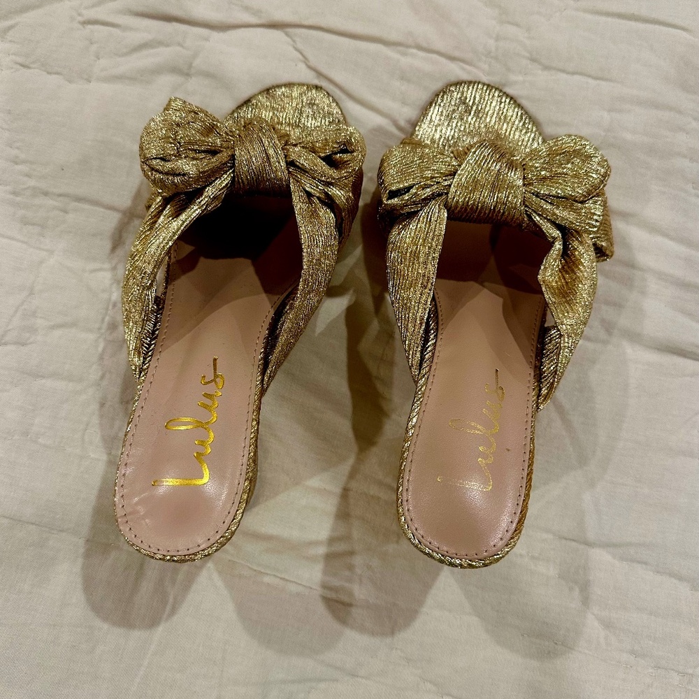 Lulu's Dorothea Gold Knotted High Heel Sandals